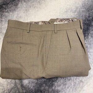 Lauren Ralph Lauren Tan Houndstooth Wool Pleated Pants 34x26